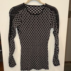 Trina Turk Recreation Black and White mesh details graphic long sleeve top small